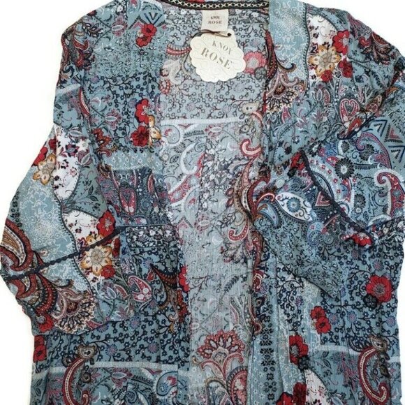 Womens Floral Print Long Sleeve Kimono Jacket Knox Rose Salt Marsh Blue Size S - Picture 6 of 6